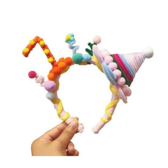 Soft Fabric Velvet Headband Birthday Series Cake Decor Bright Color Hair Hoop Hand-Crafted Hair Accessory