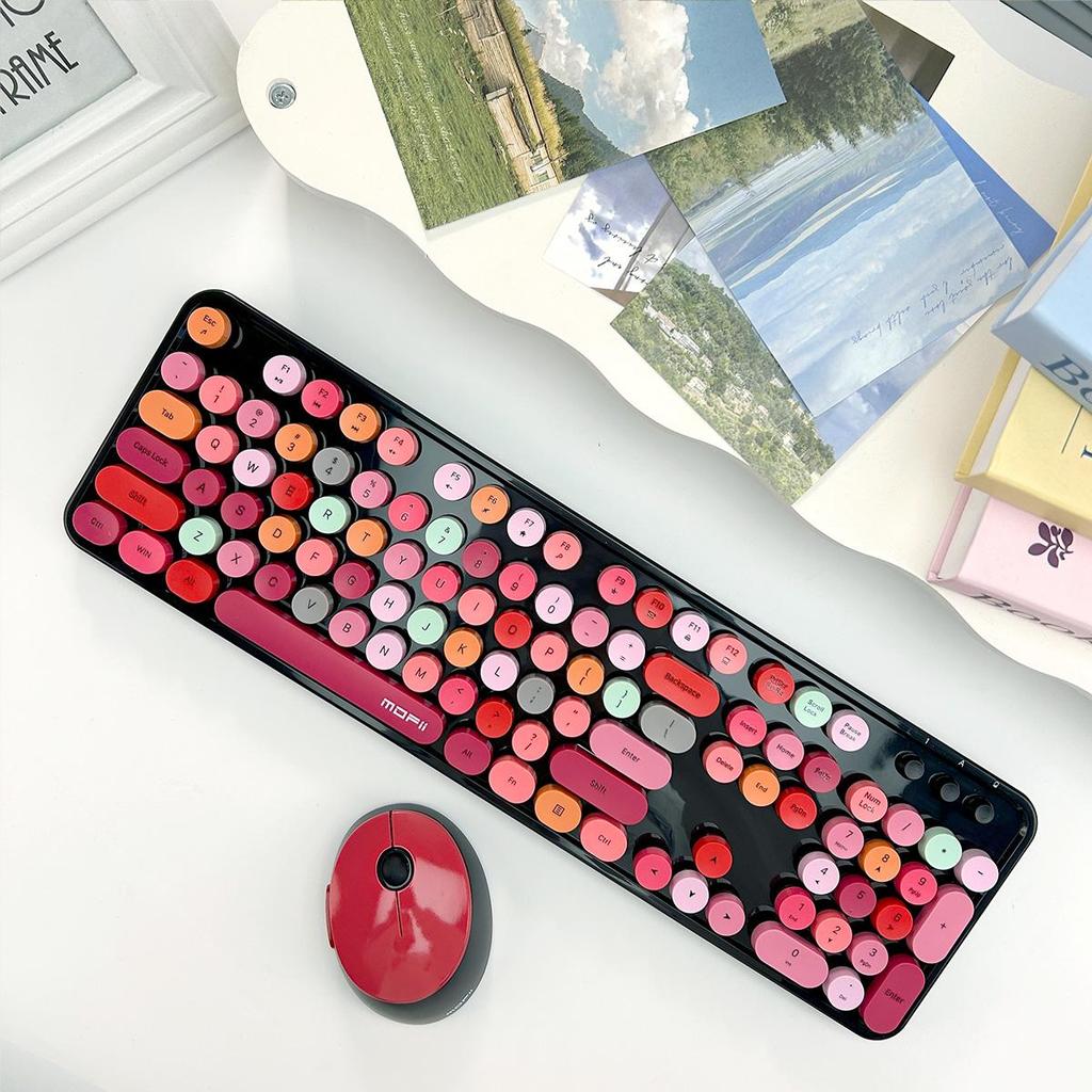 Mofi Sweet Wireless Retro клавиатура и мышь Настройка: Эргономичная конструкция, 104 клавиши, полезная для игр на ноутбуке и офисных задач