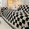 Chenille Black and White Plaid Sofa Cushion Sofa Cover Four Seasons Universal Simple Black Cushion Backrest Towel Cover Cloth