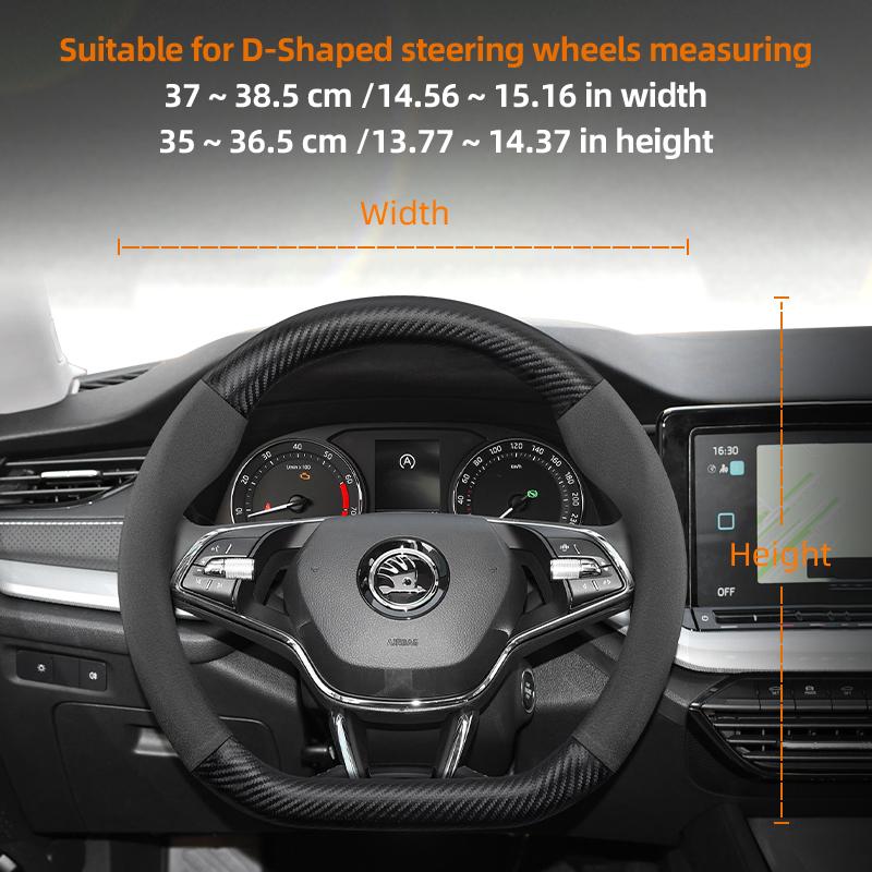 Suitable for Skoda Suede Matte Carbon Fiber Texture Steering Wheel Cover Suitable for Octavia 2 3 A7 1 Superb Roomster A5