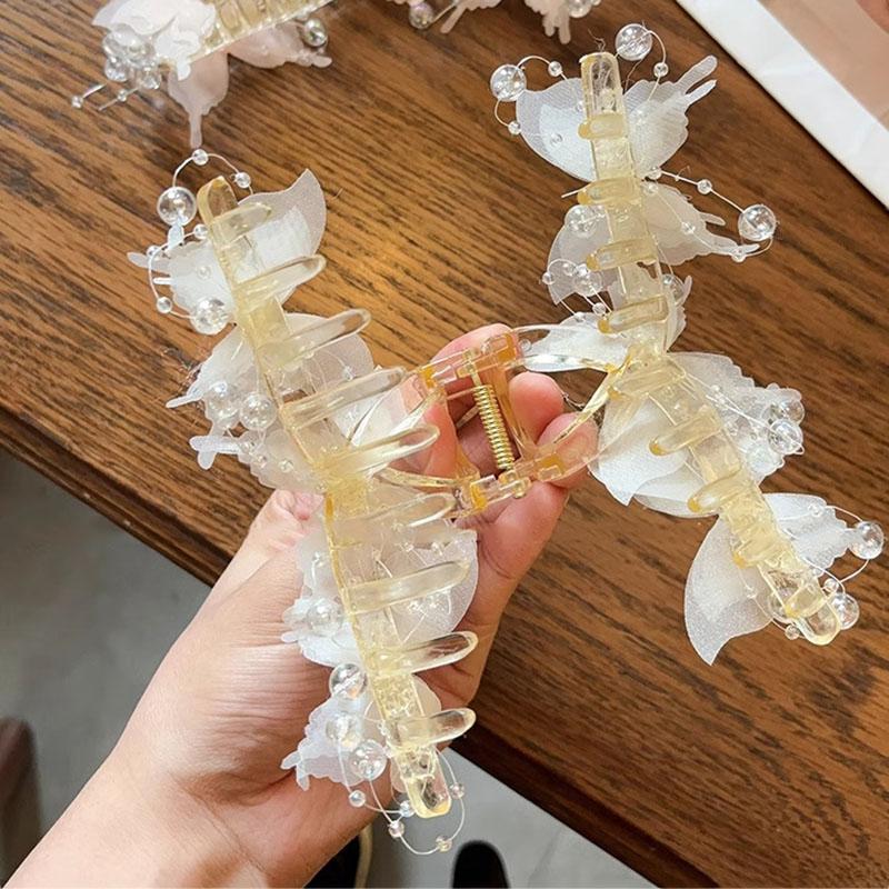 13 см шифоновая бусина кисточка для волос коготь челюсть элегантная фея бабочка заколка для волос краб девушки большие шпильки для женщин аксессуары для волос головной убор