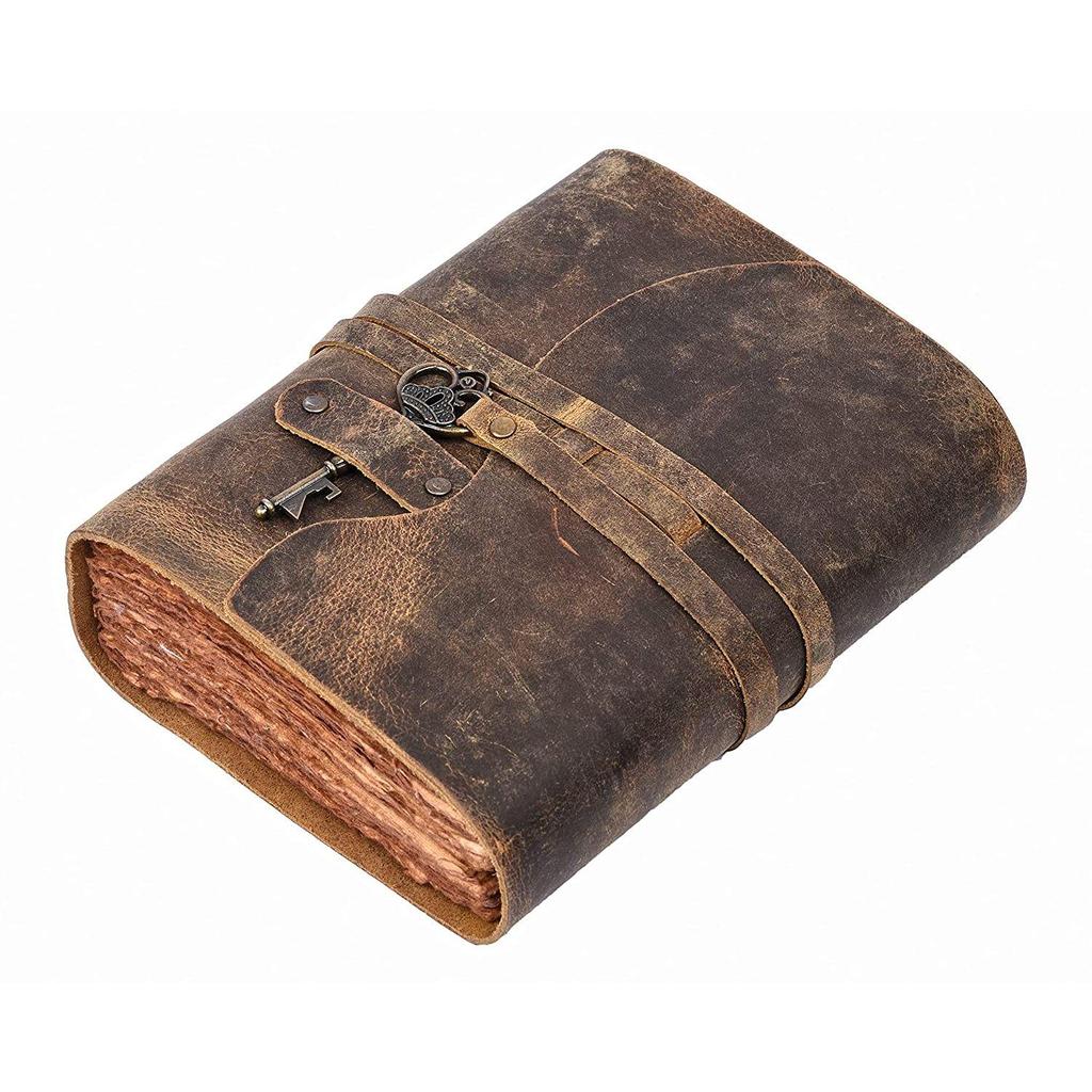 Винтажный кожаный дневник ручной работы - Винтажные страницы ручной работы - Старинная застежка на ключ - Проблемный коричневый цвет. Размер 10X7 дюймов