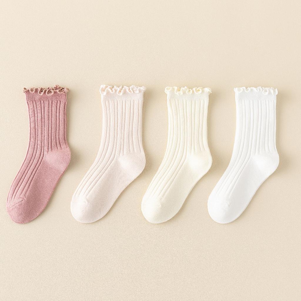 Детские носки из хлопка с двойной иглой, с вертикальными полосками и узором «грибок» для девочек, средние носки из хлопка, складывающиеся в стопку