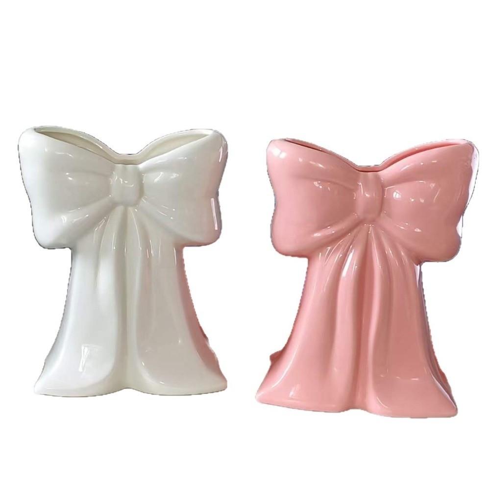 Handcrafted Ceramic Bow Vase Pink Coquette Ceramic Plant Pot Elegant Ceramic Vase Home Interior