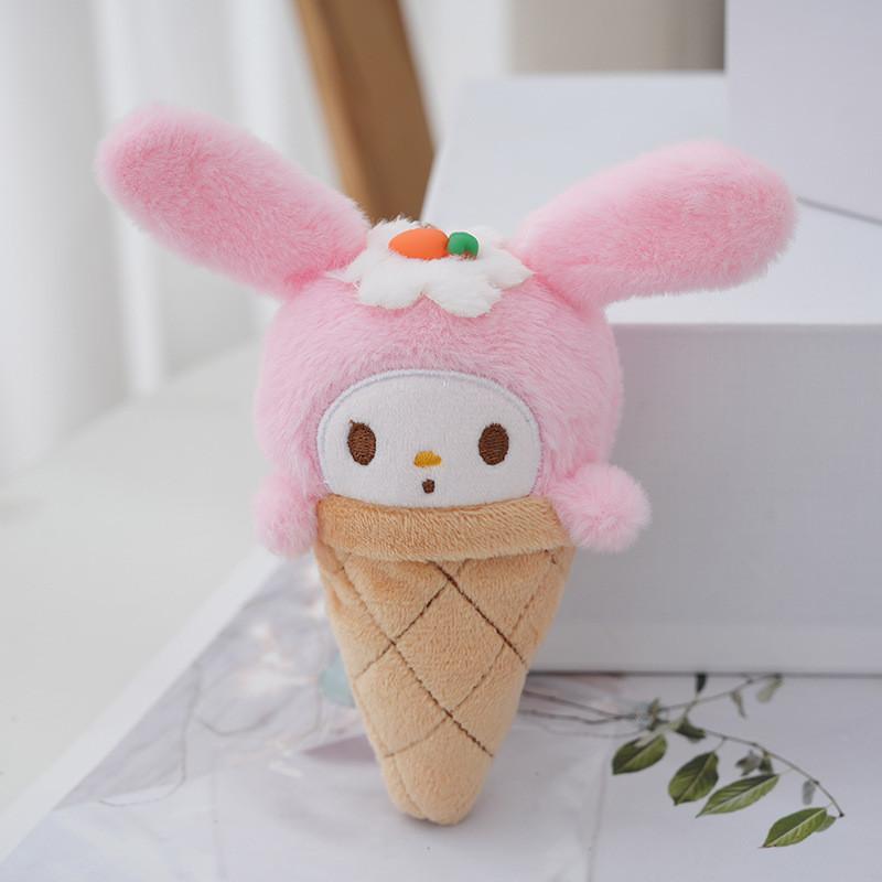 Cute Sanrio Ice Cream Plush Keychain My Melody Kuromi Panda Dog 13cm