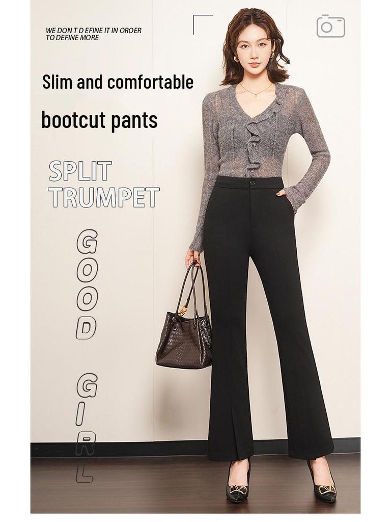 2026 Spring Bestseller Women's Slimming Black Split Flared Pants