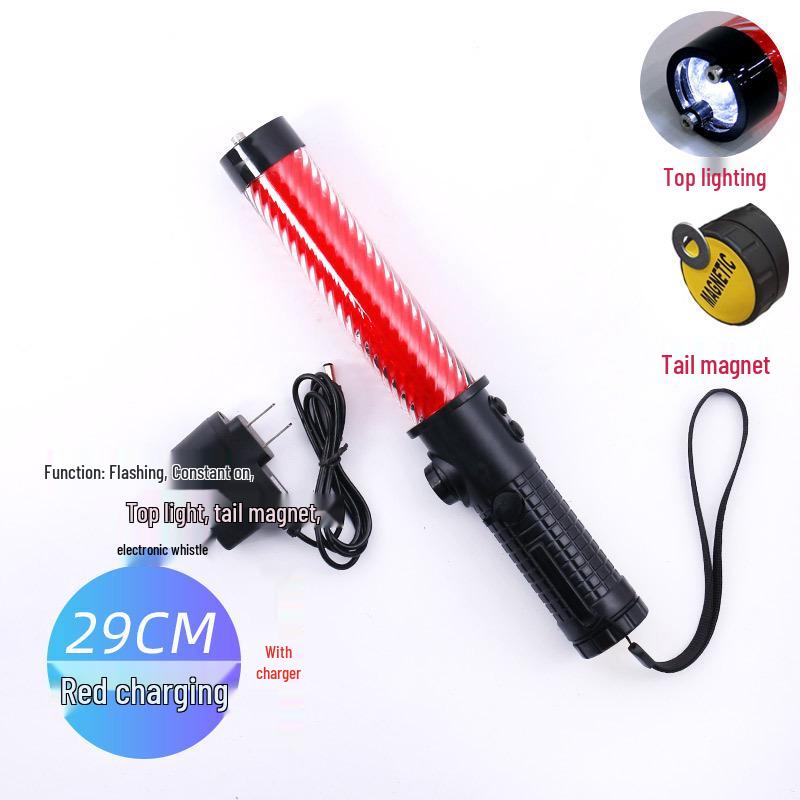 Перезаряжаемый светодиодный жезл регулировщика с аварийным свистком и мигающим стробоскопом