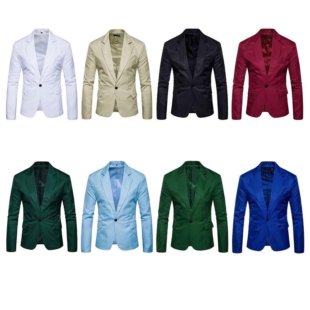 Классический мужской однотонный костюм на одной пуговице, приталенный пиджак, повседневные топы