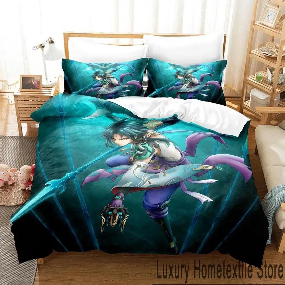 3D Genshin Impact Xiao Anime Bedding Set Duvet Cover Bed Set Quilt Cover Pillowcase Comforter king Queen Size Boys Adult Bedding Tool