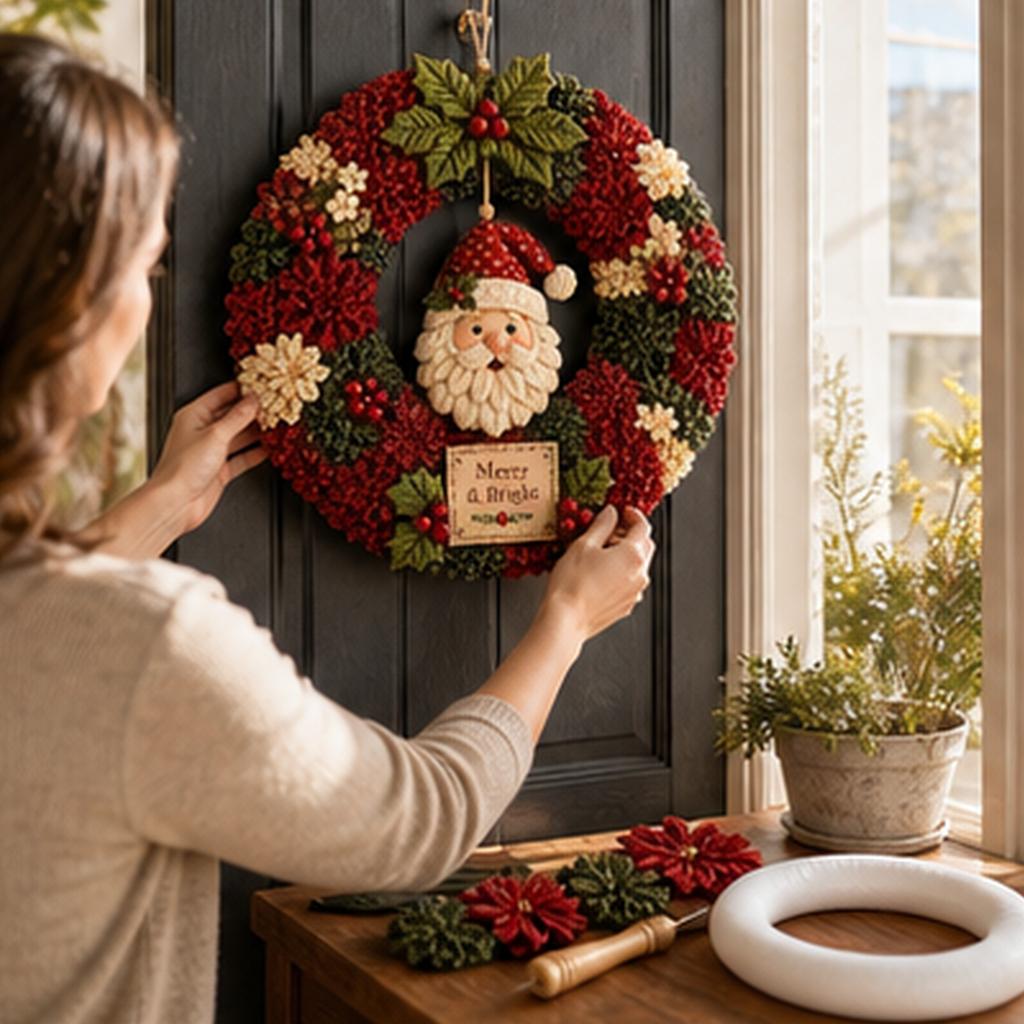 3D Fabric Poke Wreath DIY Craft Kit for Festive Holiday Decor with Pre-cut Floral Supplies
