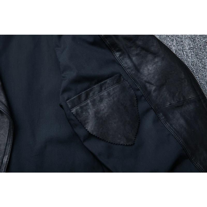 Chinese Size Natural Tanned Sheepskin Leather Jacket Soft Men Genuine Leather Coat Spring Autumn Clothing Biker Coat