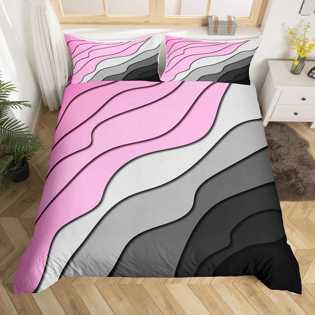 Hawaiian Beach Abstract Duvet Cover King Size Ocean Wave Set Gradient Stripe Bedding Modern Minimalist Room Decor 3 Piece Set