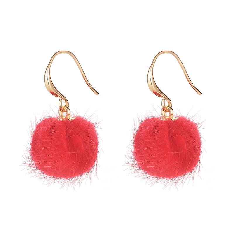 Темперамент Красные Волосы Шарик Серьги Крючок Личность Сетка Красный Прилив Люди Серьги Мода Дикие Серьги