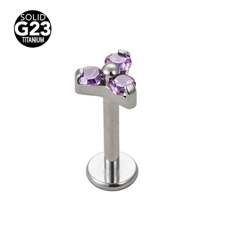 Титановый треугольник ASTM F-136 с паве из цирконов, серьга-пусет для хряща и губы с внутренней резьбой
