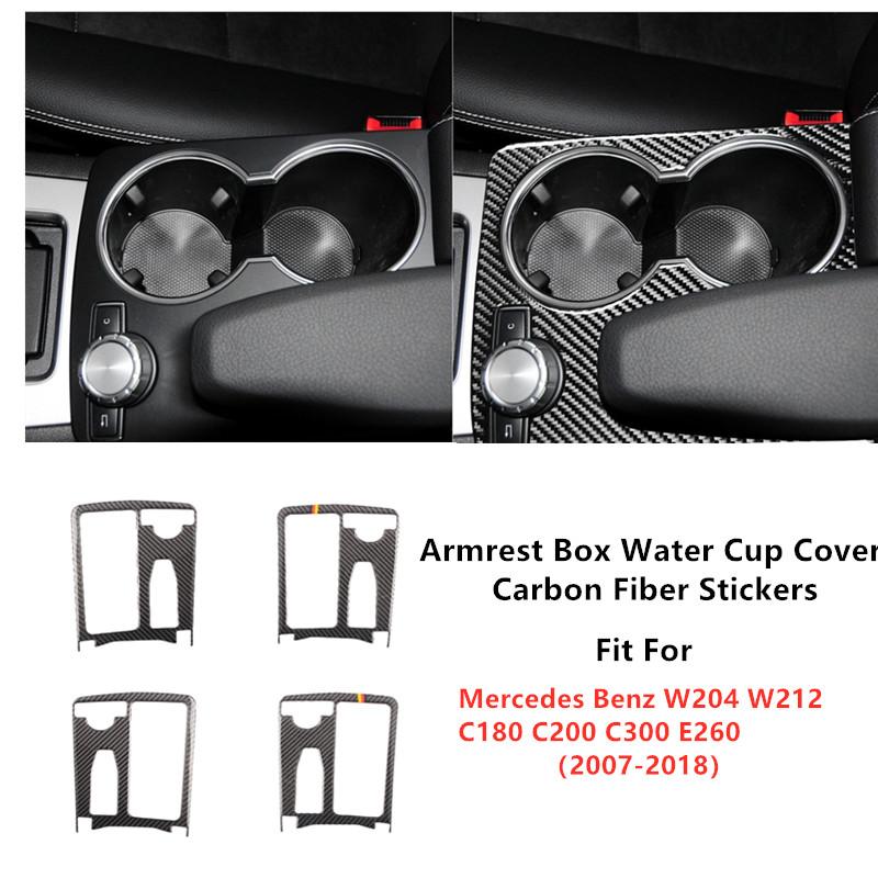 Углеродное волокно, подлокотник для салона автомобиля, коробка для воды, крышка, наклейки, Стайлинг автомобиля для Mercedes Benz C/E Series W204 W212 C200 C300