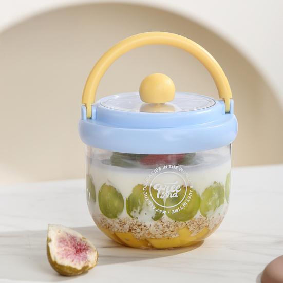 Portable Salad Bowl with Built-In Fork & Lid 600ml Double-Layer Plastic