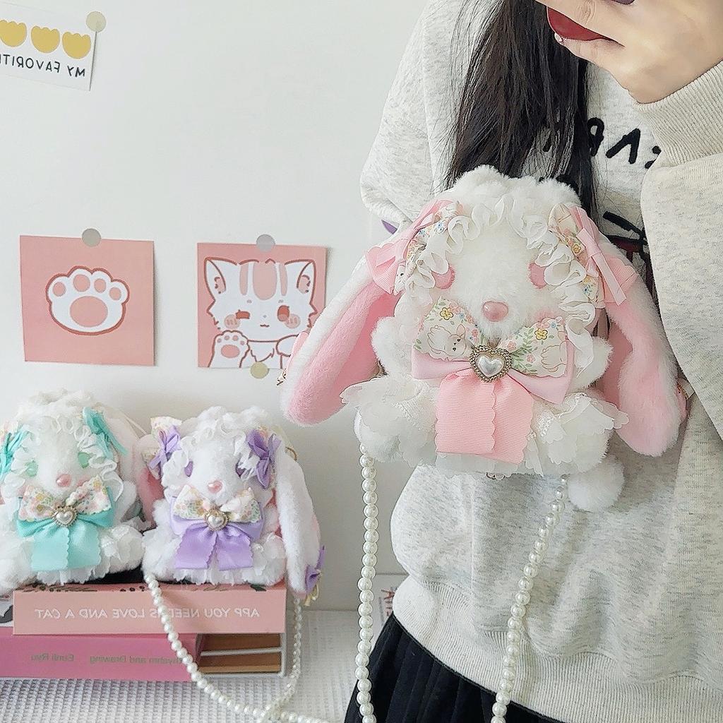 Лолита бант вислоухий кролик счастливый мешок милый мягкий сестринский жемчужный шнурок сумка-мессенджер для хранения