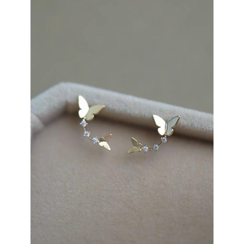 Серьги-гвоздики в виде двойной бабочки из стерлингового серебра S925 для женщин, изогнутые серьги с микроинкрустацией в стиле танцевальной ниши