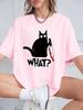 Black Cat Holding A Knife Prints Short Sleeve T-Shirts Womens Summer Cotton Tee Shirts Loose O-Neck Soft Tops Street Clothes
