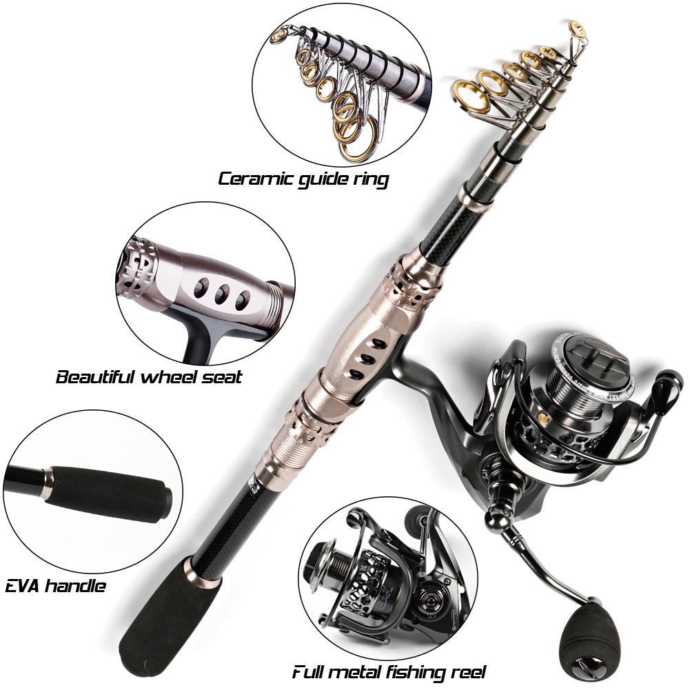 Удочка и спиннинговая катушка, портативный набор удочек, спиннинг из углеродного волокна для рыбалки на открытом воздухе
