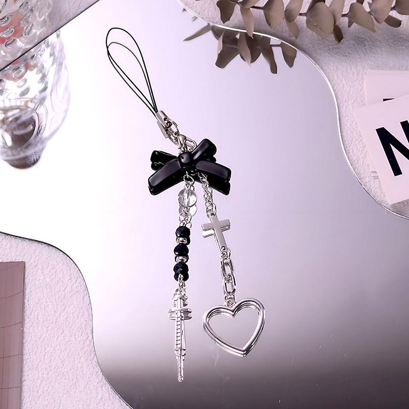 Y2K Bowknot Phone Chain Sweet Cool Cross Подвеска для шприца Чехол для наушников Подвесная веревка Анти-потеряющийся шнурок Сумка Декор