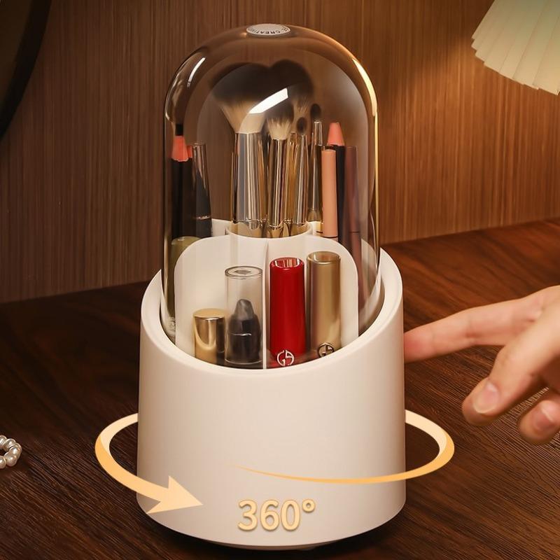 Вращающийся контейнер для хранения кистей для макияжа, держатель для карандашей для бровей и помады, настольный пылезащитный органайзер, многофункциональный органайзер для косметики