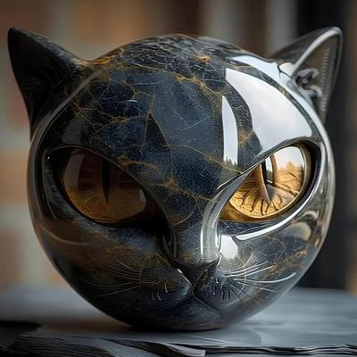 Мини Кошка Камень Полимерная Кошка Голова Фигурка Коллекционный Целебный Камень Мраморная Текстура Кошка Камень Сувенир Подарок для Любителей Кошек Женщин Мужчин