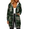 Women's Fashionable Christmas Printed Long Sleeved Drawstring Hooded Zipper Pocket Long Casual Sweatshirt Jacket