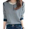 [Elixio] [Elixio] Knit Tops Ladies Houndstooth Thin Long Sleeve Round Neck Gold Button Beautiful Elegant Fashionable Commute Office Casual Spring