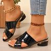 Fashion New Style Fashion Women's Gold Low Heels Sandals Women Summer Square Toe Thick Heeled Slippers Woman Plus Size 43 Outdoor Slides