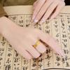 Chinese Style Hollow Coin Rings for Women Couples Simple Gold Plated Money Rings for Wealth and Luck