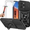 Чехол и Закаленные Стекла - E.F.Connection - для Xiaomi Redmi 12 5G - Черный - Ударопрочный - Жесткий