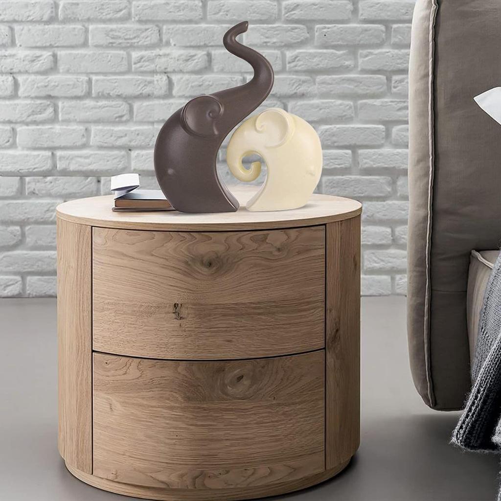 Роскошный матовый домашний декор Набор слонов | Керамические фигурки - (Набор из 2 предметов, Коричневый Крем)