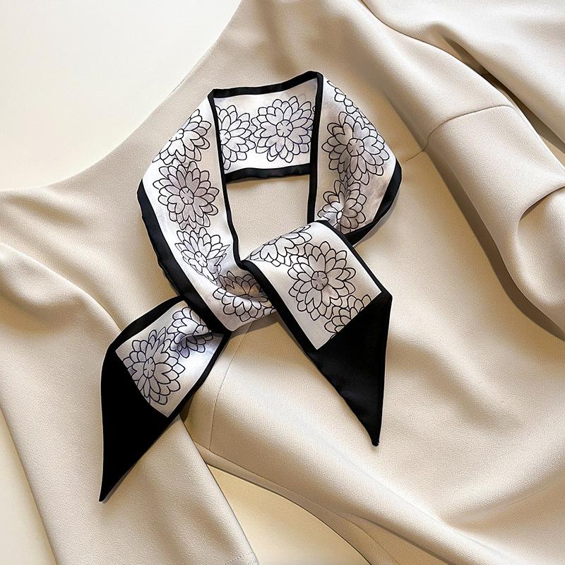 Женский длинный узкий шелковый шарф, повязка на голову, шейный галстук с принтом, роскошные брендовые аксессуары для волос, классные шарфы для девочек, лето 2021 г.