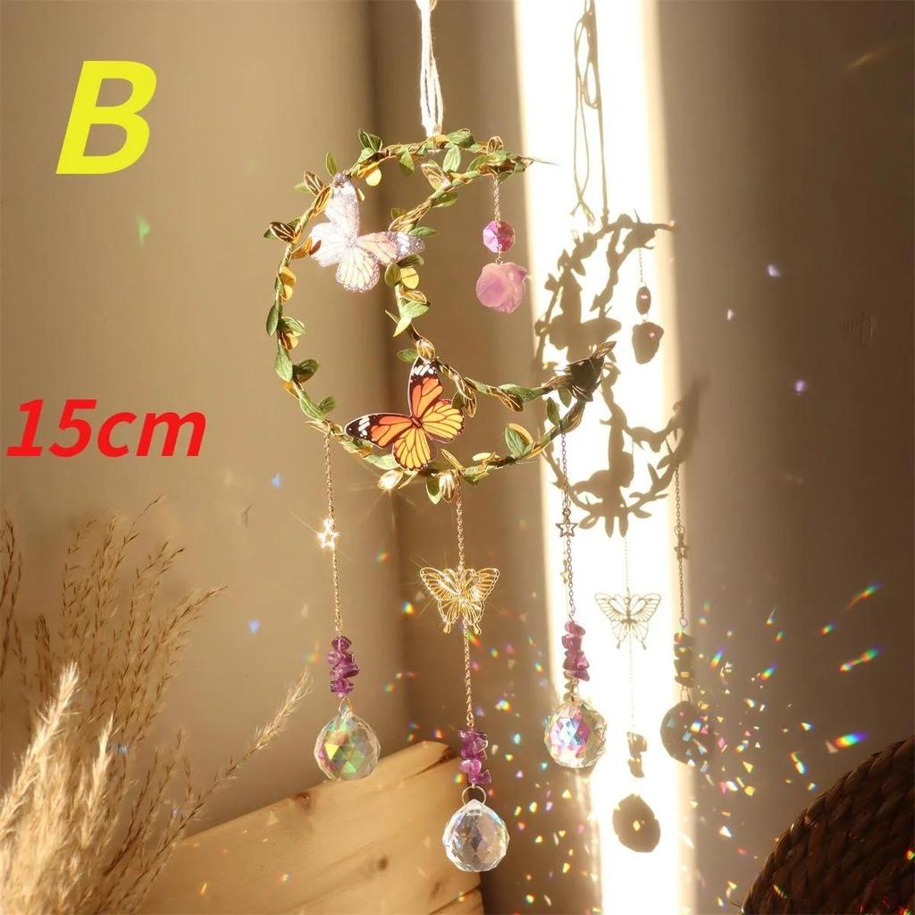 Crystals Wind Chime Star Moon Butterfly Hanging Ornament Sun Catcher Diamond Prisms Rainbow Maker Pendant Home Garden Decor