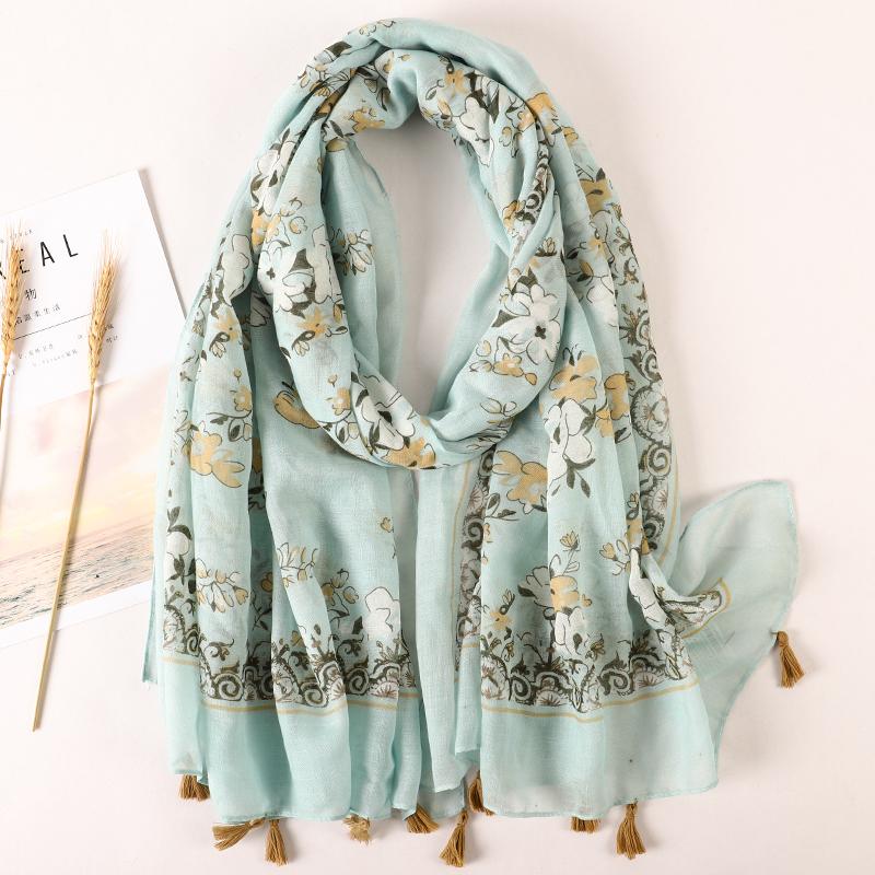 Ethnic Print Beach Travel Scarf Women Tassel Fringed Shawl Seaside Holiday Sunscreen Beach Scarves 180*90Cm
