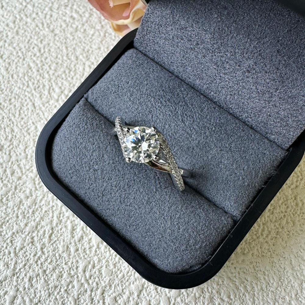 Vinregem 100% 925 Sterling Silver 3EX VVS1 D Color Round Cut 6.5MM 1CT Real Moissanite Diamonds Ring for Women Engagement Fine Jewelry Gifts