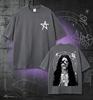 Unisex Double Sided Print TShirt Front Star Graffiti Logo Back Art Portrait Figure Print Dark Punk Loose Street Short Sleeve