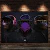 Cool Funny 3 Swag Monkeys with Headphone and Hat Animal Art Poster Canvas Painting Wall Print Picture for Living Room Home Decor