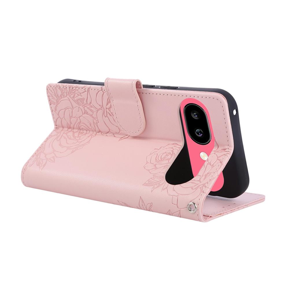 Чехол для Google Pixel 9a Кожаный кошелек-чехол для телефона с розовым цветком и 3 отделениями для карт