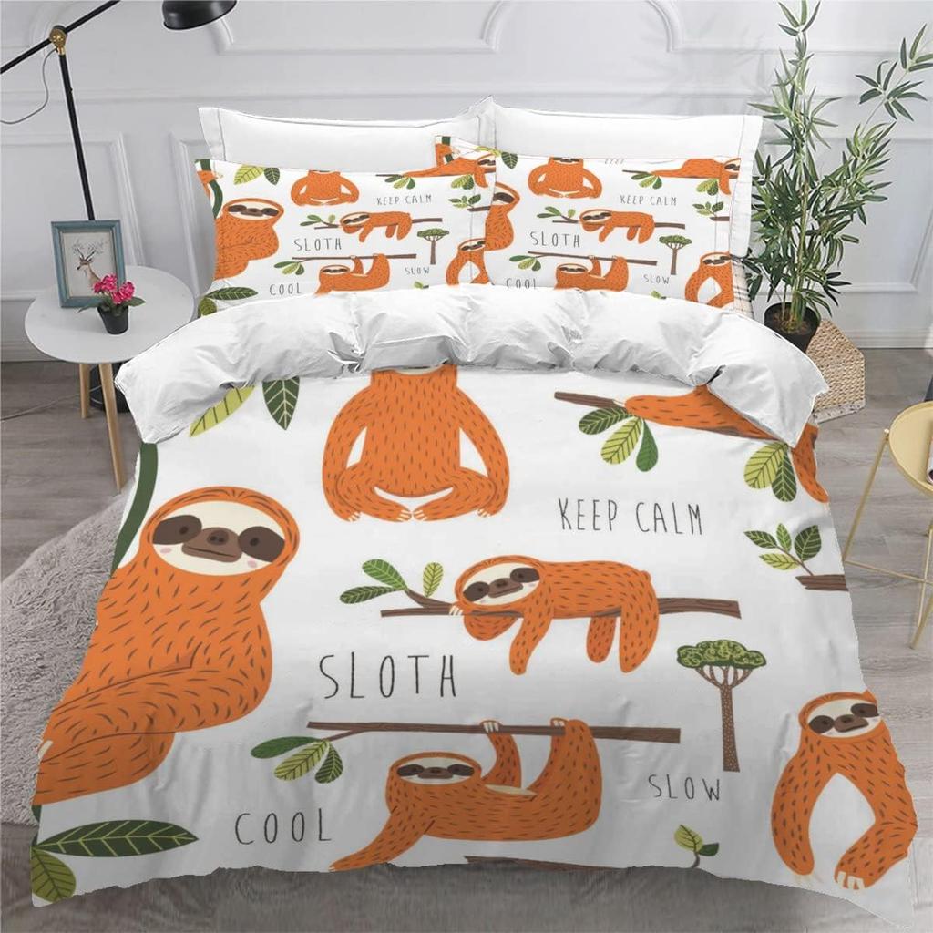 Colorful lovely Sloth Duvet Cover Modern Colorful Comforter Cover with Zipper King Size Bedding Sets Luxury Bedroom Decor 2Pcs