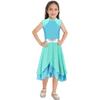 Girls Praise Dance Dress Color Block Mock Neck Sleeveless Tiered Wrap Hem Lyrical Performance Gown