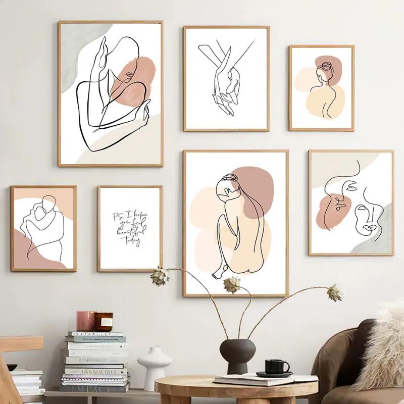 Minimalist Abstract Line Woman Body Face Wall Art Boho Canvas Painting Modern Posters Prints Wall Mural Pictures Living Room