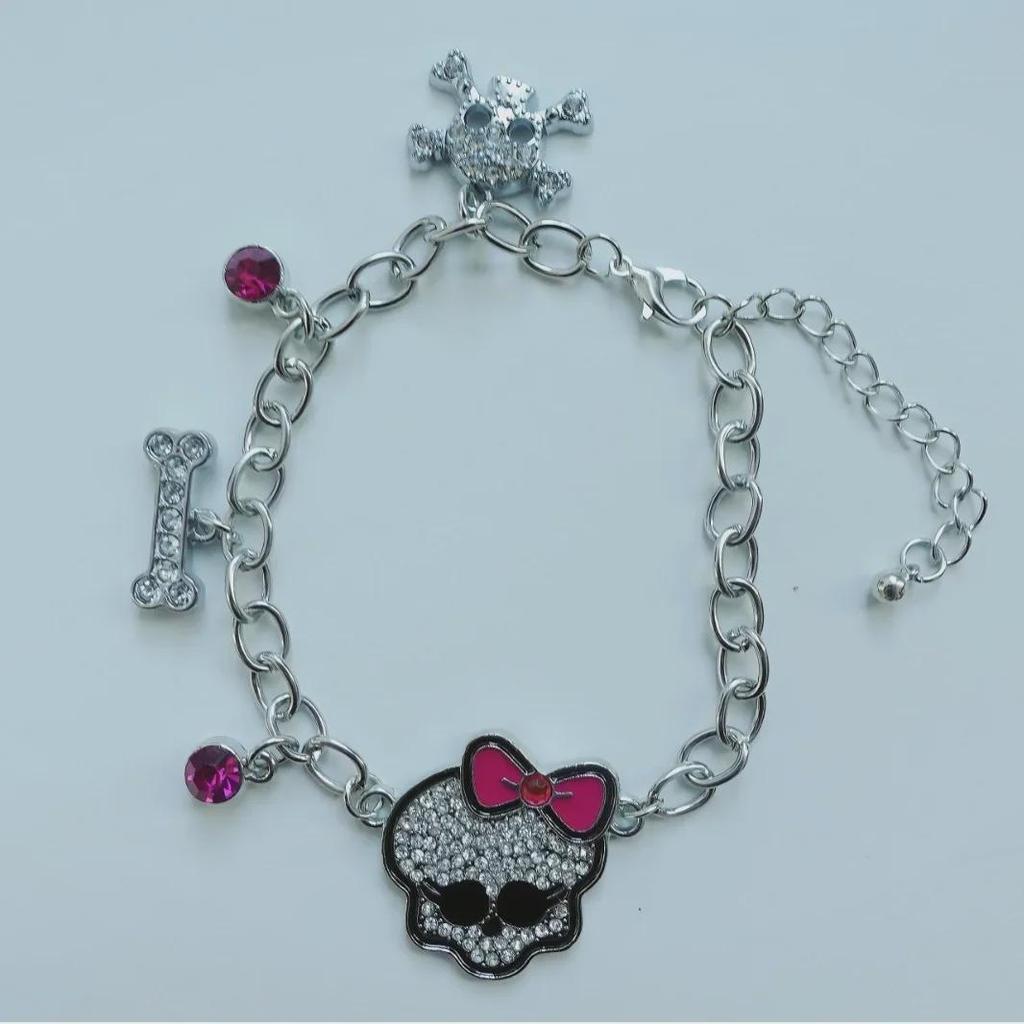 Y2K Pink Bow Skull Bracelet - Halloween Hot Girl Accessories