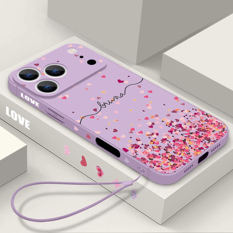 Милый Чехол-Ремешок с Узором Сердечки Для iPhone 17 Pro Max Funda iPhone 16 15 14 13 Pro Max 11 16E 17E Мягкий Силиконовый Чехол