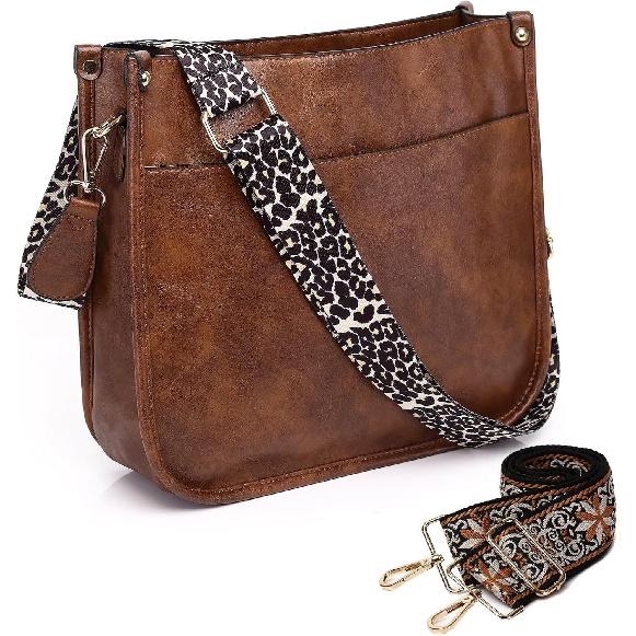 AUYOCO Vegan Leather Crossbody Bags for Women Purse Shoulder Bag | Lightweight,Adjustable Guitar Strap,Multi Pockets,Large Size,Use for Everyday or