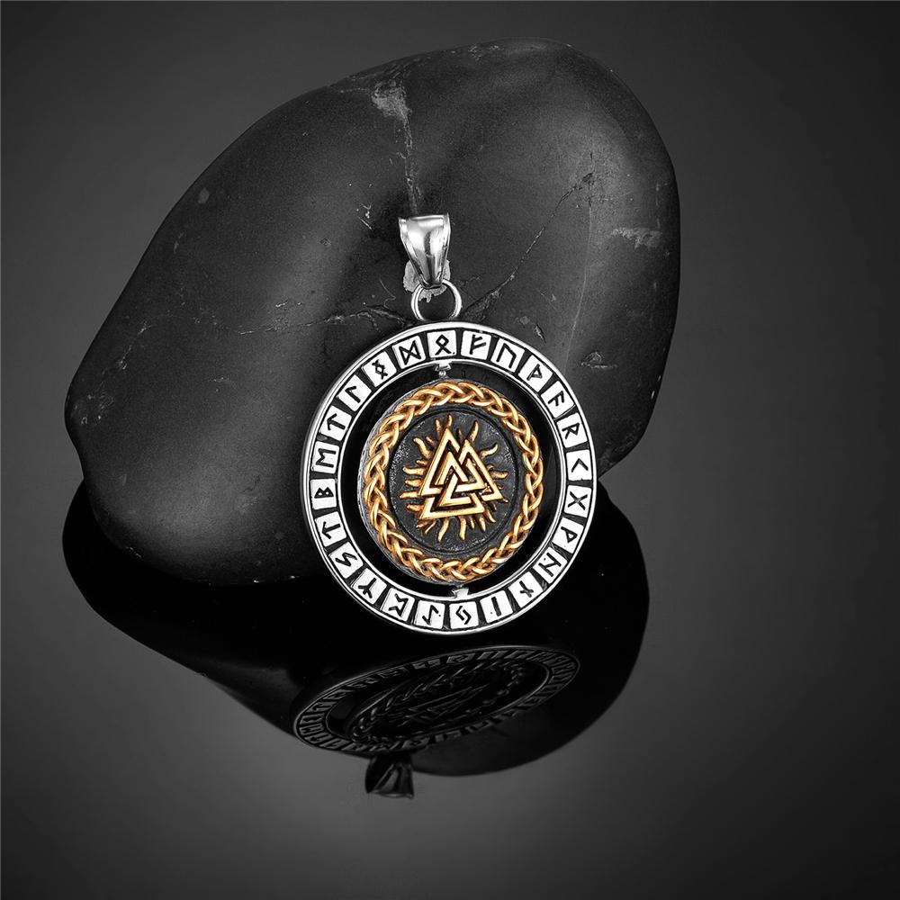Вращение викингов руны компас ожерелья мужские скандинавские треугольники валькнут вегвизир амулет кулон из нержавеющей стали скандинавские украшения
