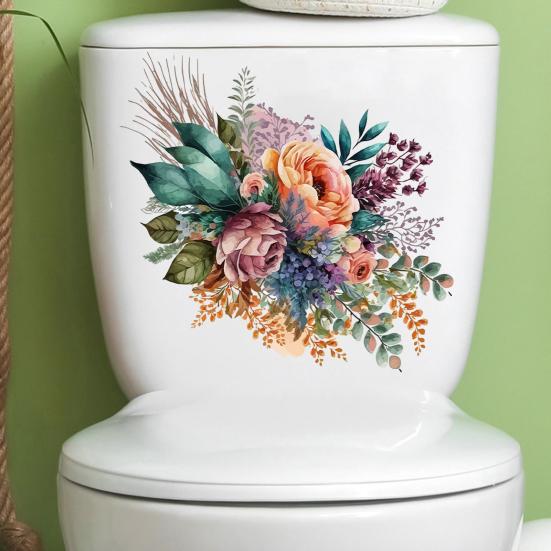Toilet Sticker Floral Pattern Toilet Lid Sticker Self-Adhesive Bathroom Decal Home Restroom Decor KTY