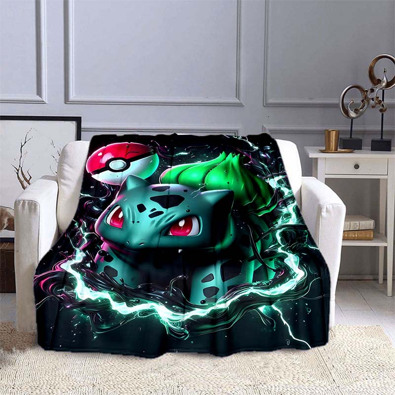 Pokémon Bulbasaur Pattern Blanket Warm Soft Fluffy Kids and Adult Sofa Bed Throw Blanket Outdoor Travel Camping Cartoon Blanket
