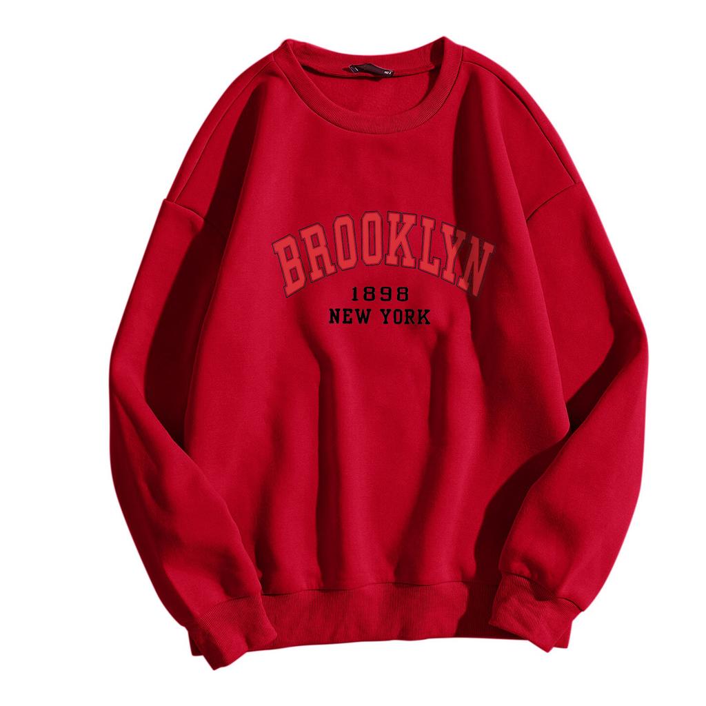 Autumn/Winter Women's Casual Sweatshirt: Round Neck, Long Sleeves, Letter Print, Fleece-Lined